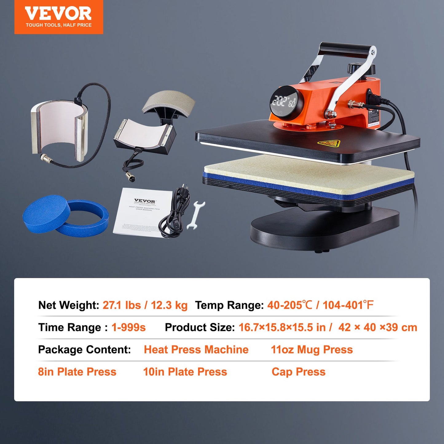 Heat Press Machine 12x15in 5in1 Sublimation Transfer T-shirt tallrik Mugg Cup