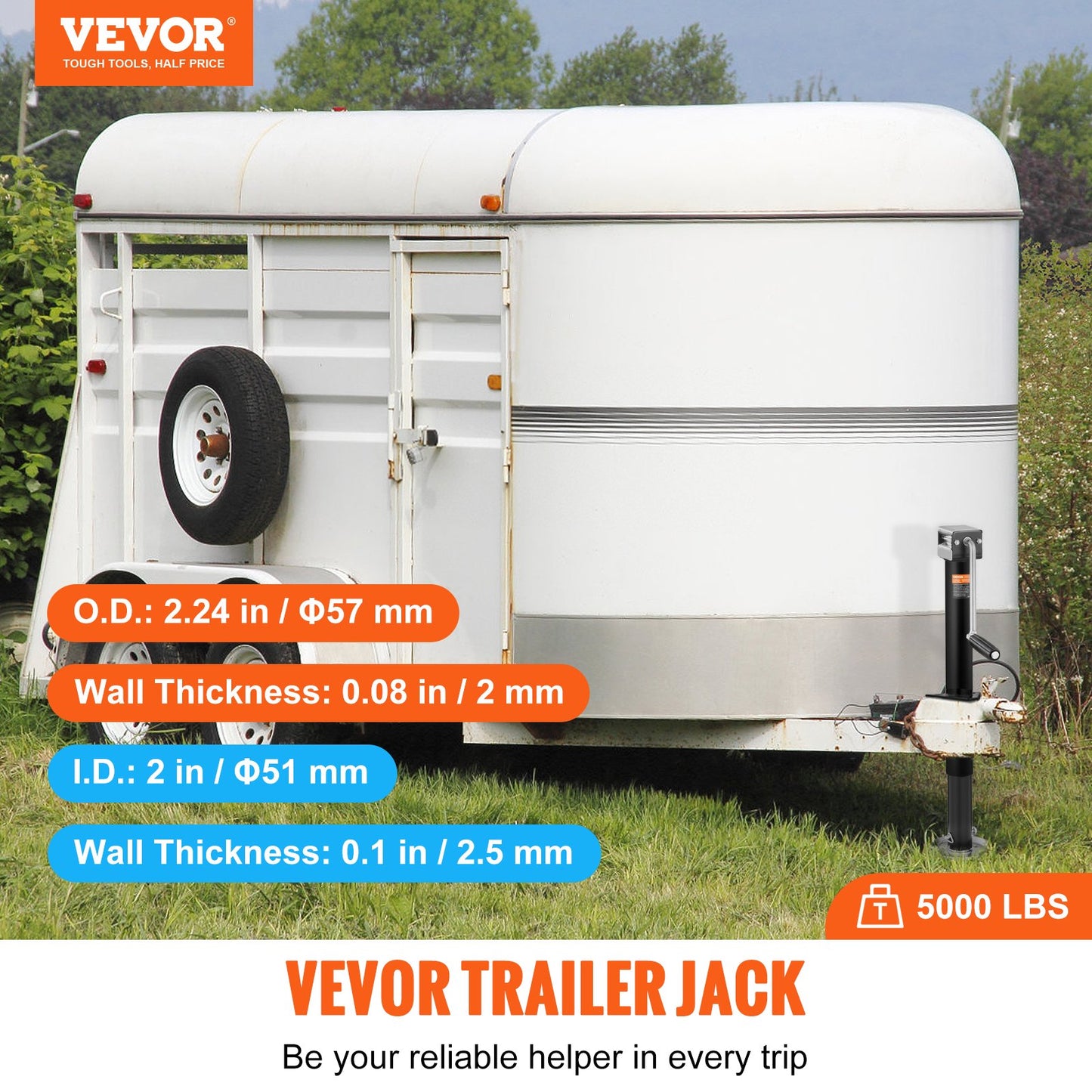 Trailer Jack, Trailer Tongue Jack A-frame Bolt on Weight Capacity 5000 lb, Trailer Jack Stand with Handle for Lifting RV Trailer, Horse Trailer, Utility Trailer, Yacht Trailer