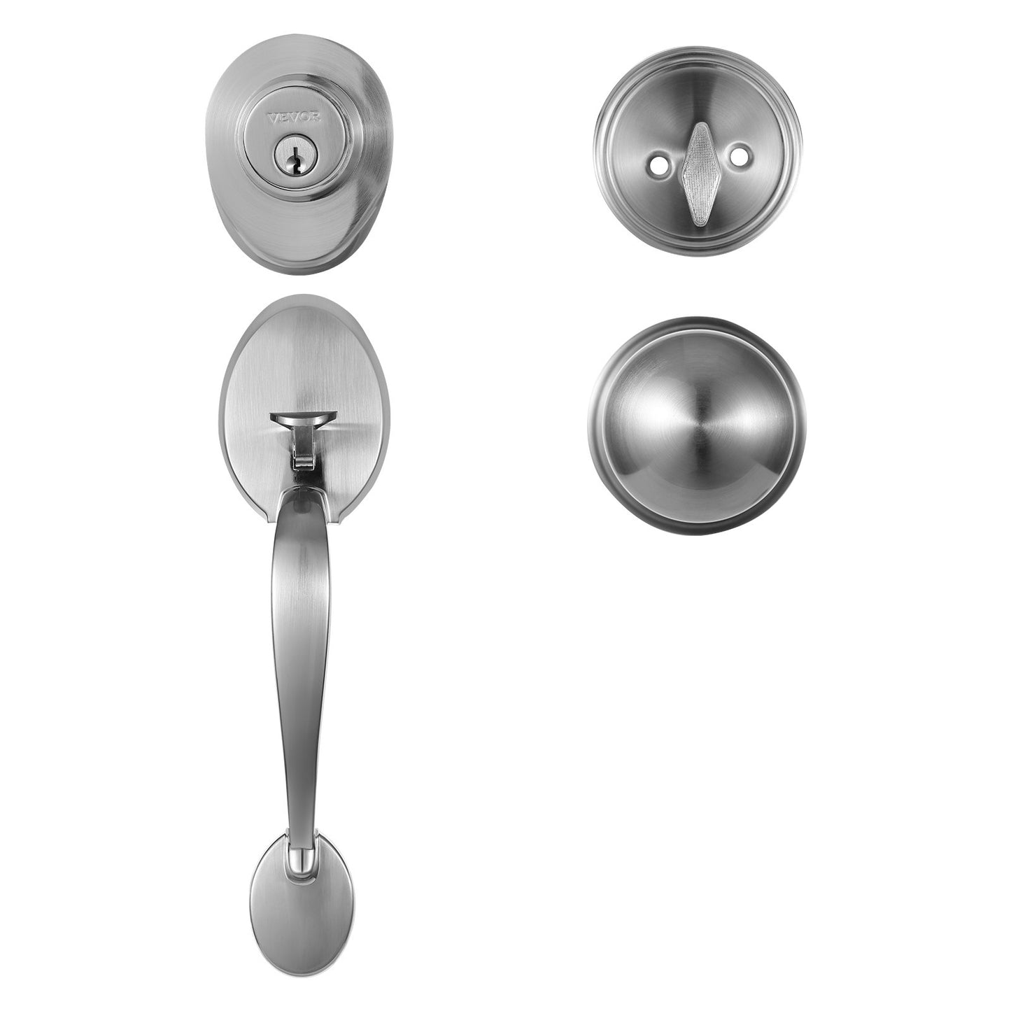 Framdörrhandtag och låssats, satinnickel framdörrlåssats med invändig knopp, justerbart hålavstånd encylindrigt handtag, för höger- och vänsterhänt entré och framdörr