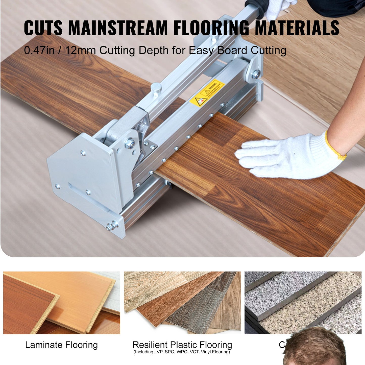 Golvskärare 330 mm, skär vinylplank, laminat, sidospår, 12 mm skärdjup Enkel och enkel kapning, vinylplankskärare för LVP, WPC, SPC, LVT, VCT, PVC och mer