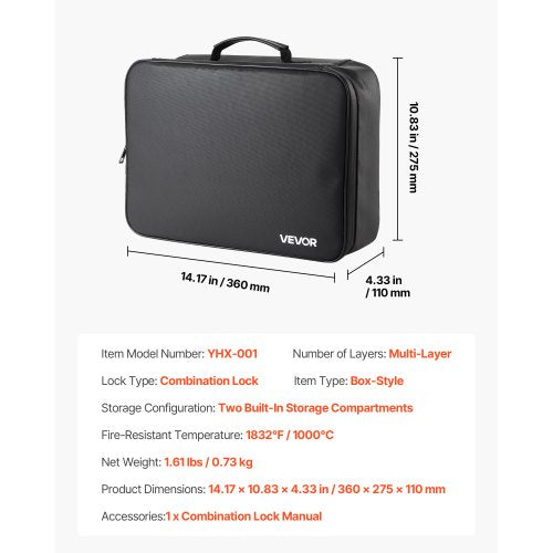 Brandsäker dokumentlåda, 1000 ℃ värmeisolerad brandsäker och vattentät låda med lås, bärbar flerskiktad hemmakontors reseförvaringsorganisatör, för pass, viktiga dokument, filer | EU