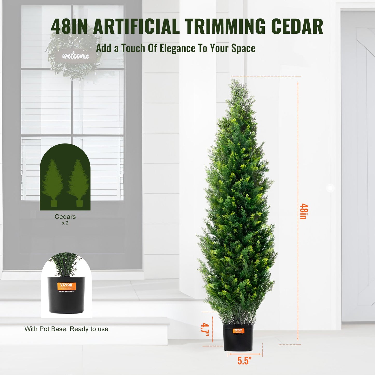 2er-Pack, 1,22 m, künstlicher Zeder-Formschnittbaum, Kunstpflanze, UV-Dekoration für drinnen und draußen