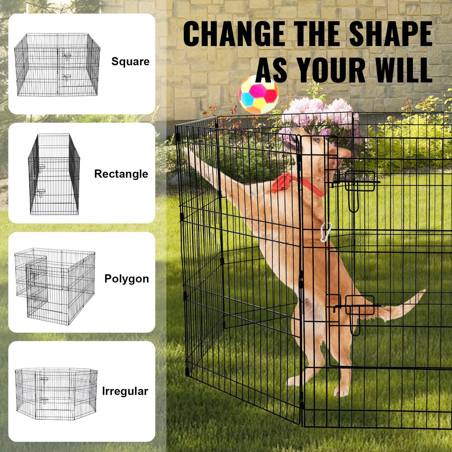 Dog Playpen 8 Panels Foldable Metal Training Pen for Dog with Bottom Pad 30"H