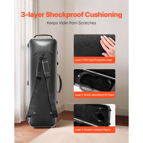Portable Composite Carbon Fiber 4/4 Full Size Violin Case Carrying Bag