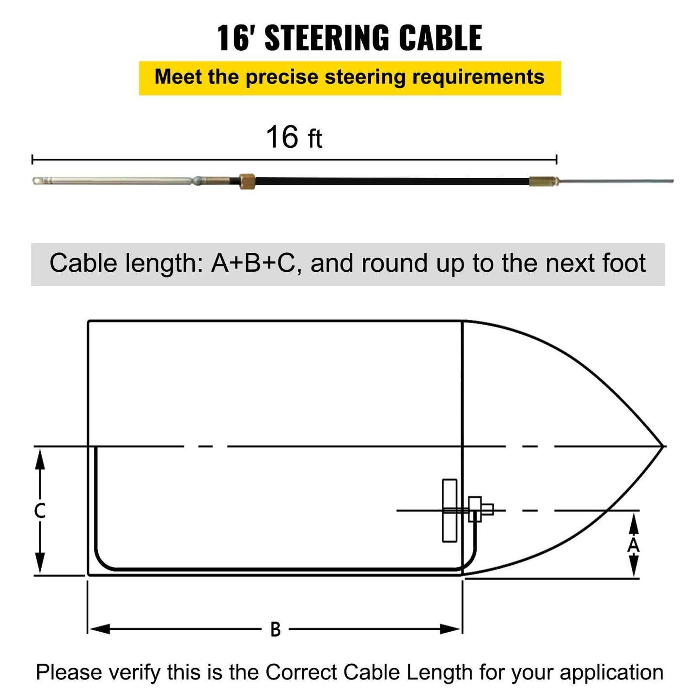 Outboard Steering System 16\' Outboard Steering Kit 16 Fot Båtstyrkabel med 13\" Hjul hållbart marint styrsystem