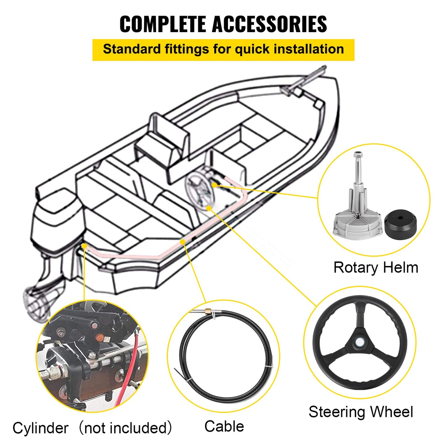 Outboard Steering System 16\' Outboard Steering Kit 16 Fot Båtstyrkabel med 13\" Hjul hållbart marint styrsystem