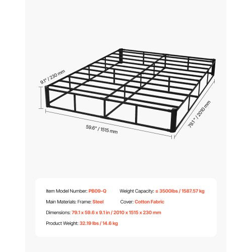 Boxspring Queen size-sängram med tyg 204,5 L x 144,5 B x 23,5 H tum | EU