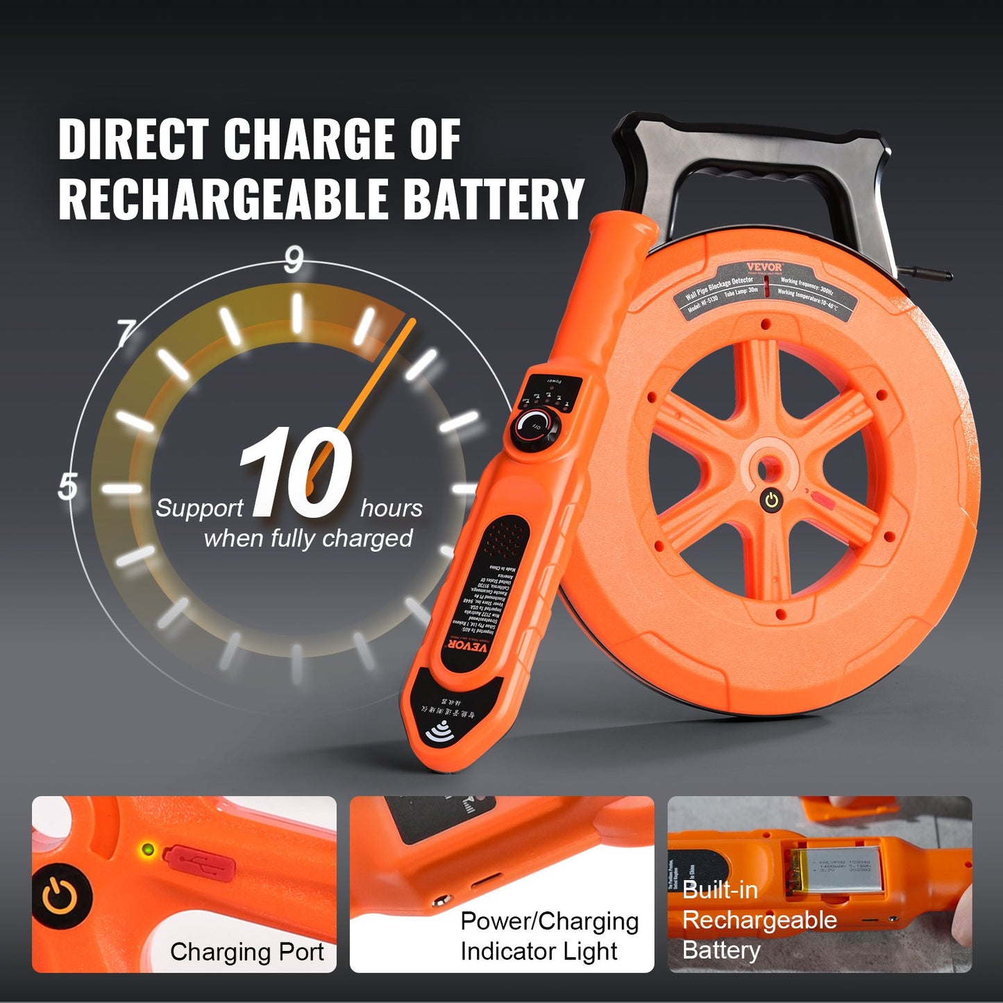 Pipe Blockage Detector Locators 100ft/30m Waterproof for PVC Plastic Metal