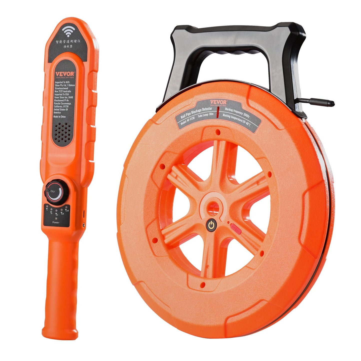 Pipe Blockage Detector Locators 100ft/30m Waterproof for PVC Plastic Metal
