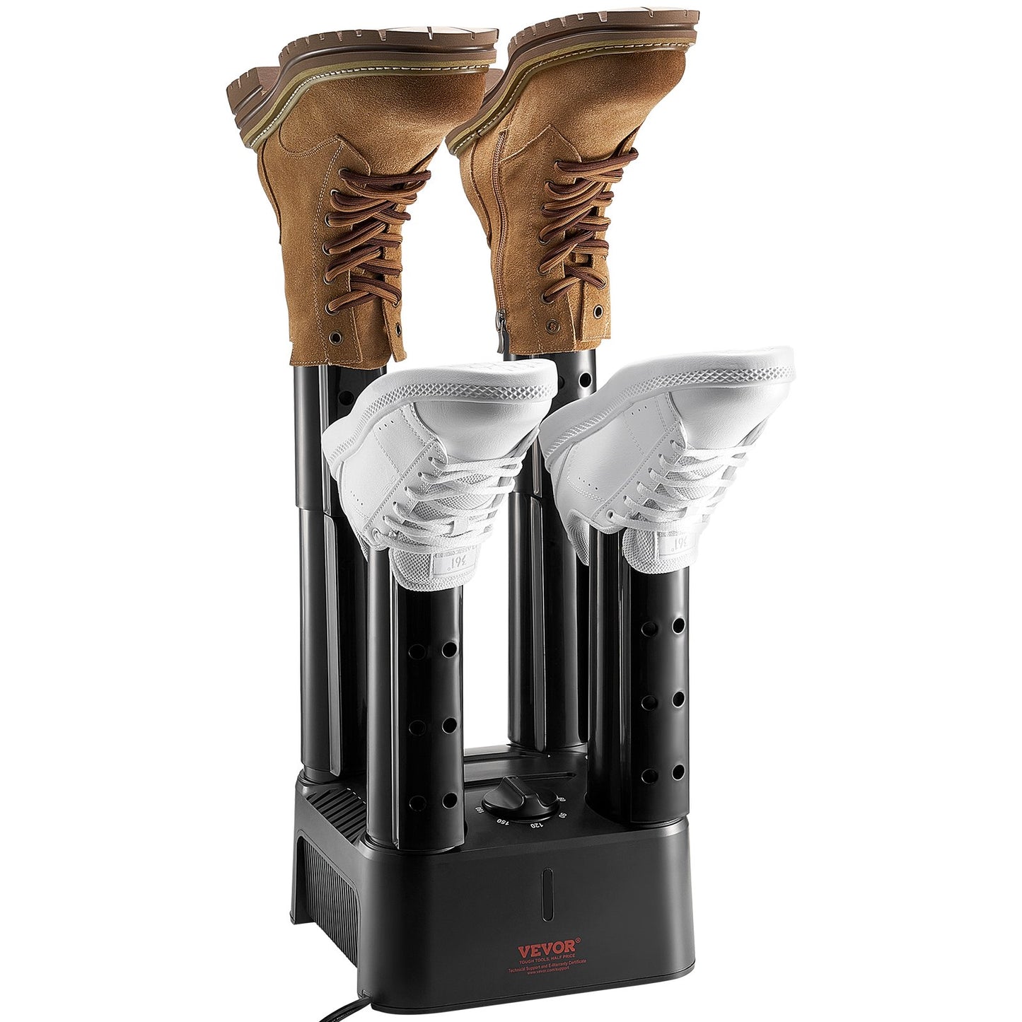 Abnehmbarer 4-Rohr-Schuhtrockner mit Wärmegebläse und Timer schwarz & orange