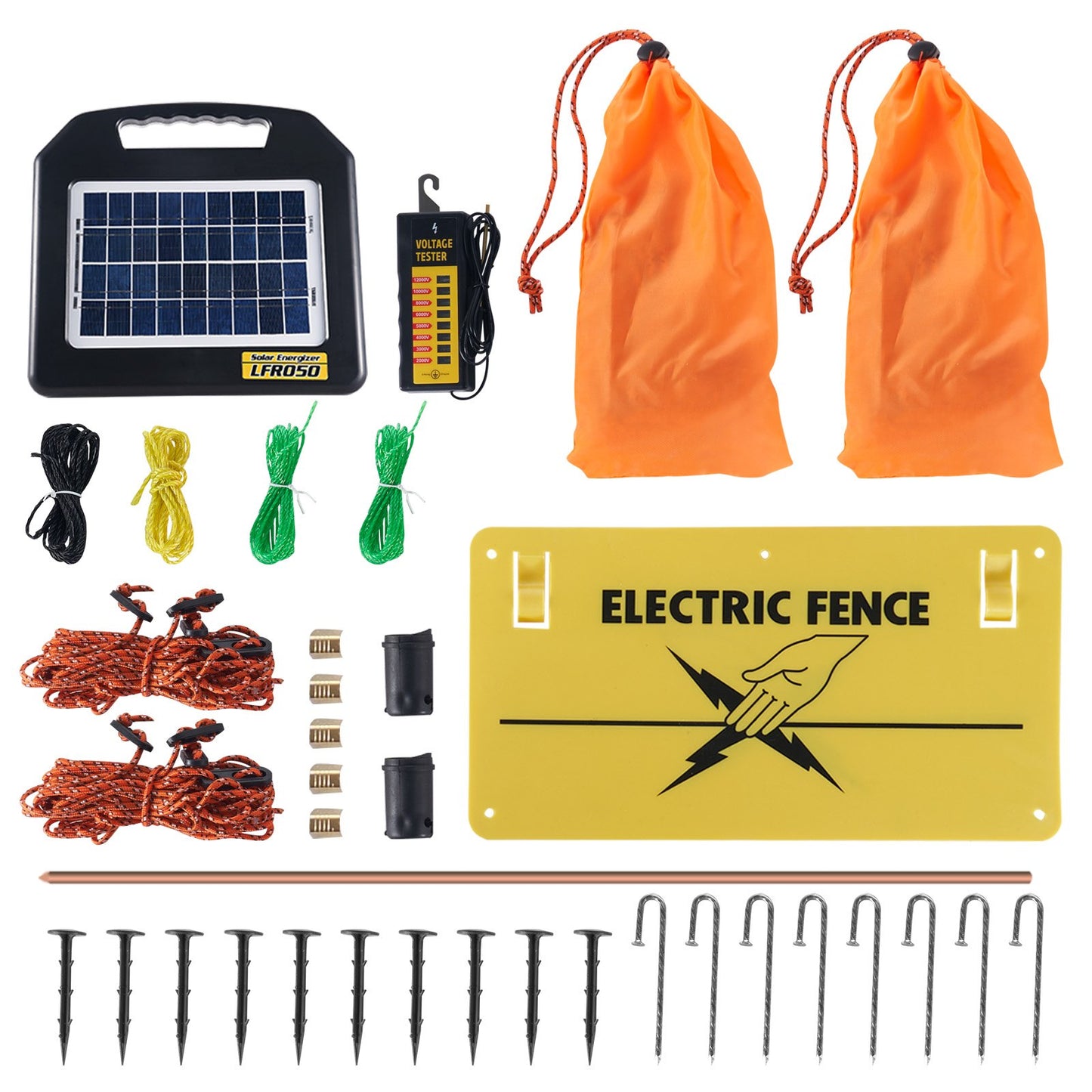 Elektrozaunnetz, 122 cm H x 254 cm L, PE-Maschenzaun mit Solarladegerät/Pfosten/Doppelspitzen, tragbares Netz für Hühner, Enten, Gänse, Kaninchen, verwendet in Hinterhöfen, auf Bauernhöfen und Ranches