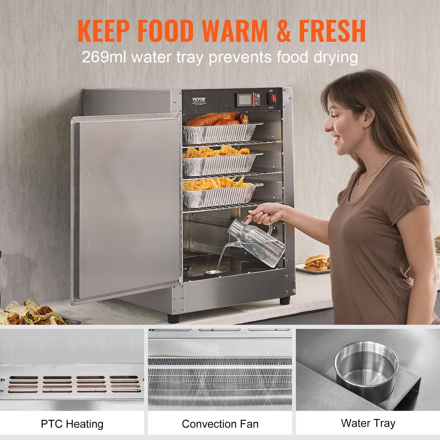 Hot Box Food Warmer 5-Tier Concession Warmer Cabinet with Water Tray