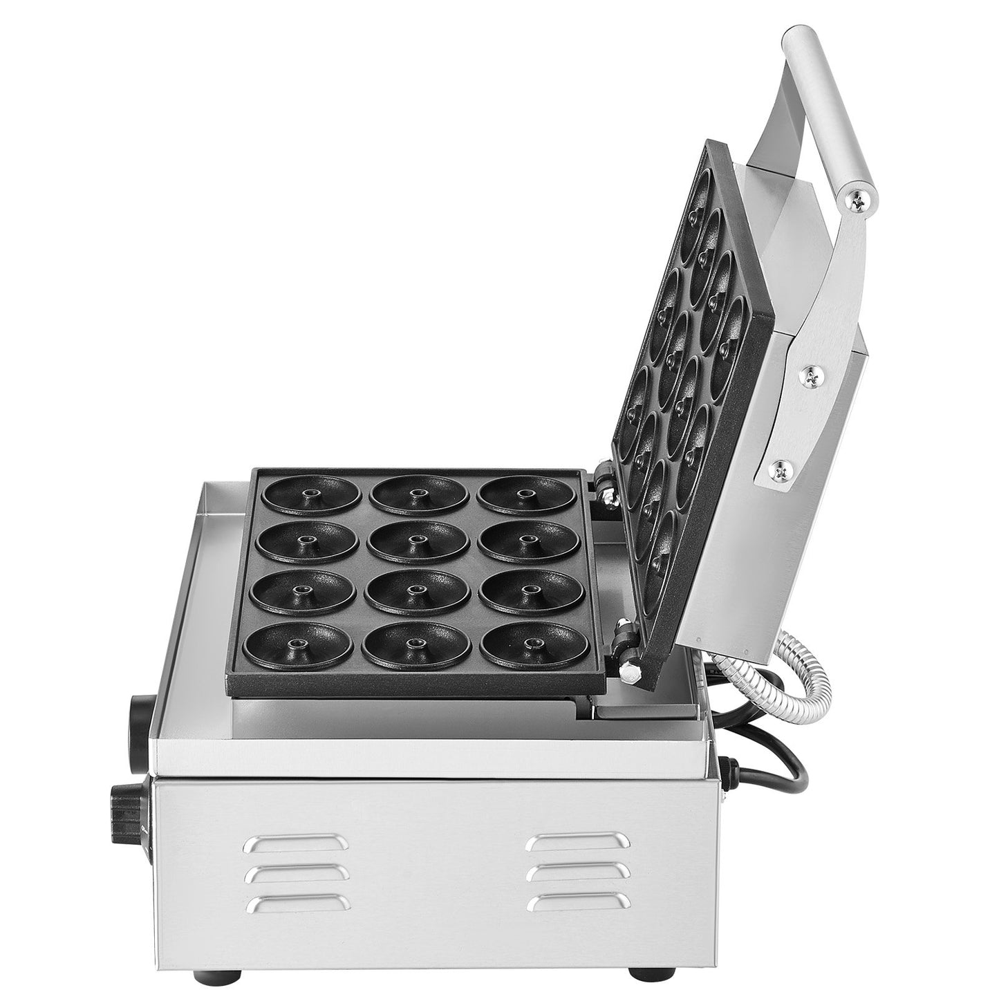 Elektrisk munkmaskin, 1550 W kommersiell munkmaskin med non-stick-yta, 12-håls dubbelsidig uppvärmningsvåffelmaskin gör 12 munkar, temperatur 50-300 ℃, för restaurang- och hemmabruk