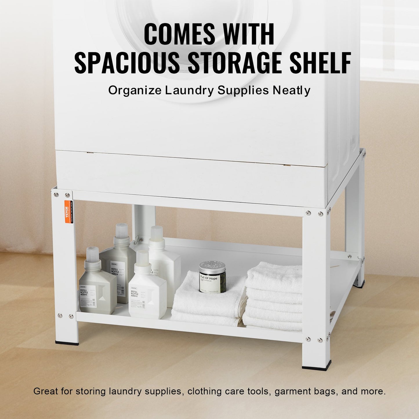 Washbasin with storage shelf, 711Lx711Wx406H mm, Washer and Dryer Base Stand Platform Universal Fit 299 kg Capacity, Heavy Duty Steel Multifunctional Base for Washing Machine