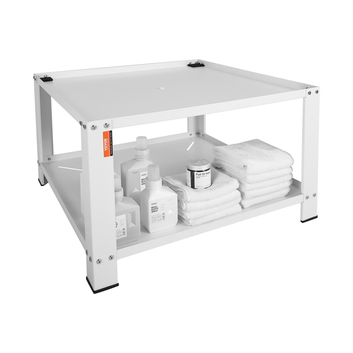 Washbasin with storage shelf, 711Lx711Wx406H mm, Washer and Dryer Base Stand Platform Universal Fit 299 kg Capacity, Heavy Duty Steel Multifunctional Base for Washing Machine