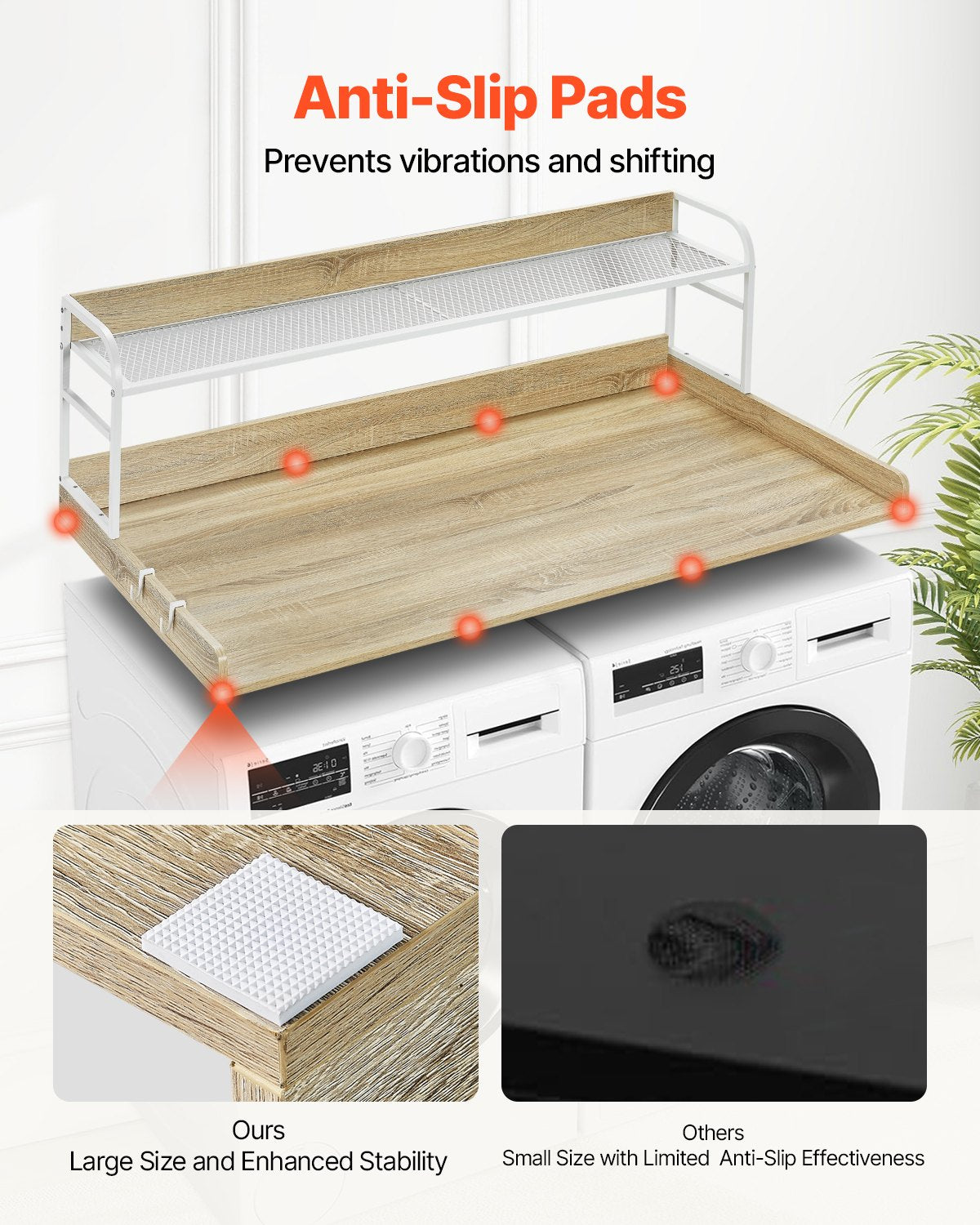 Tvättmaskin torktumlare bänkskiva med hylla 54"x27" trä tvättmaskin torktumlare ek
