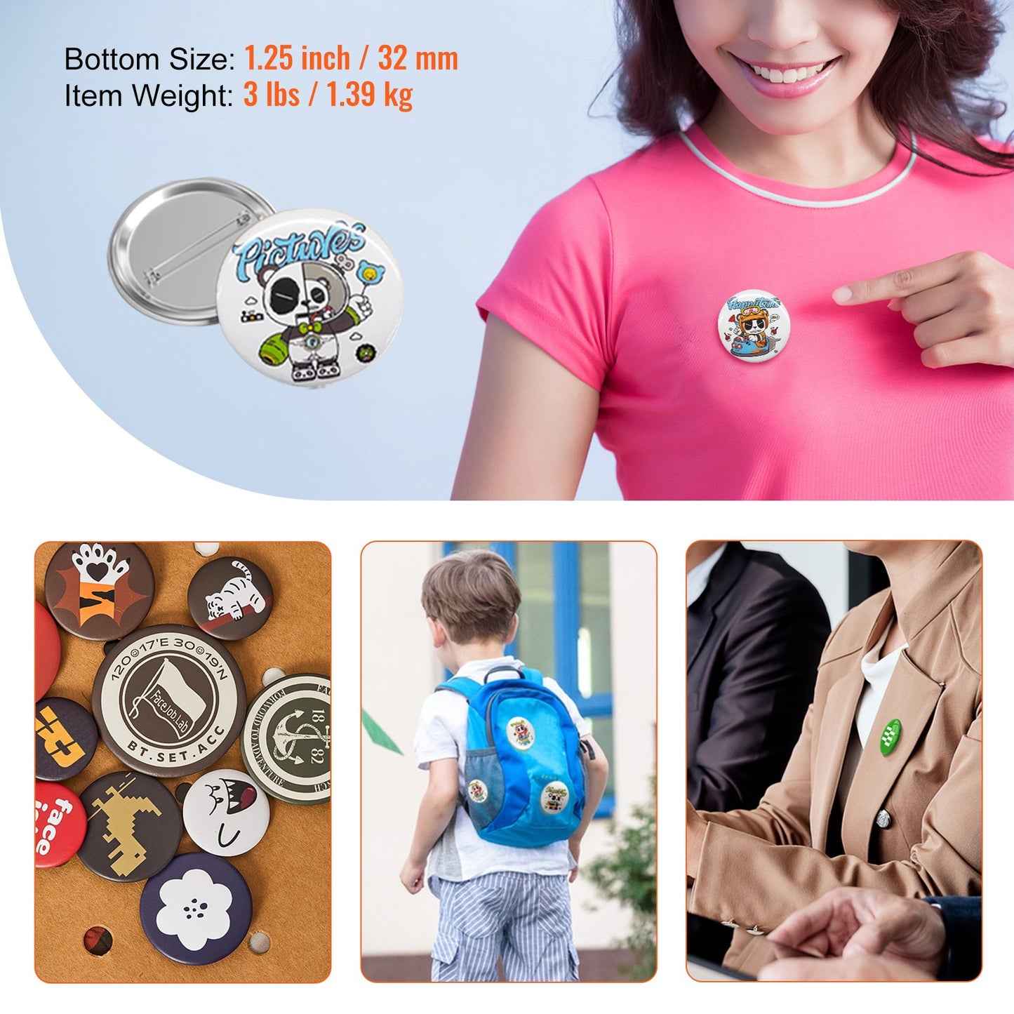 1.25" 32mm Button Badge Parts Accessories for Button Maker Machine 500 sets