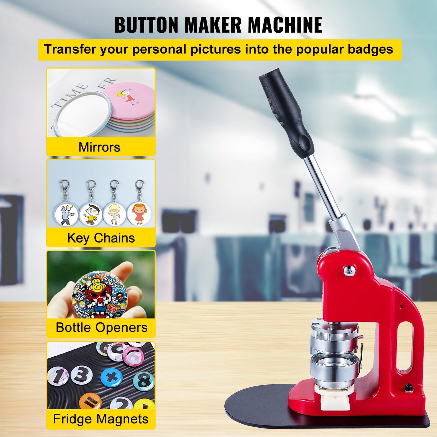 44mm Button Maker 1.73 Button and Badge Maker Machine Button Maker Press Punch Press Machine with 1000 Buttons (1000pcs)