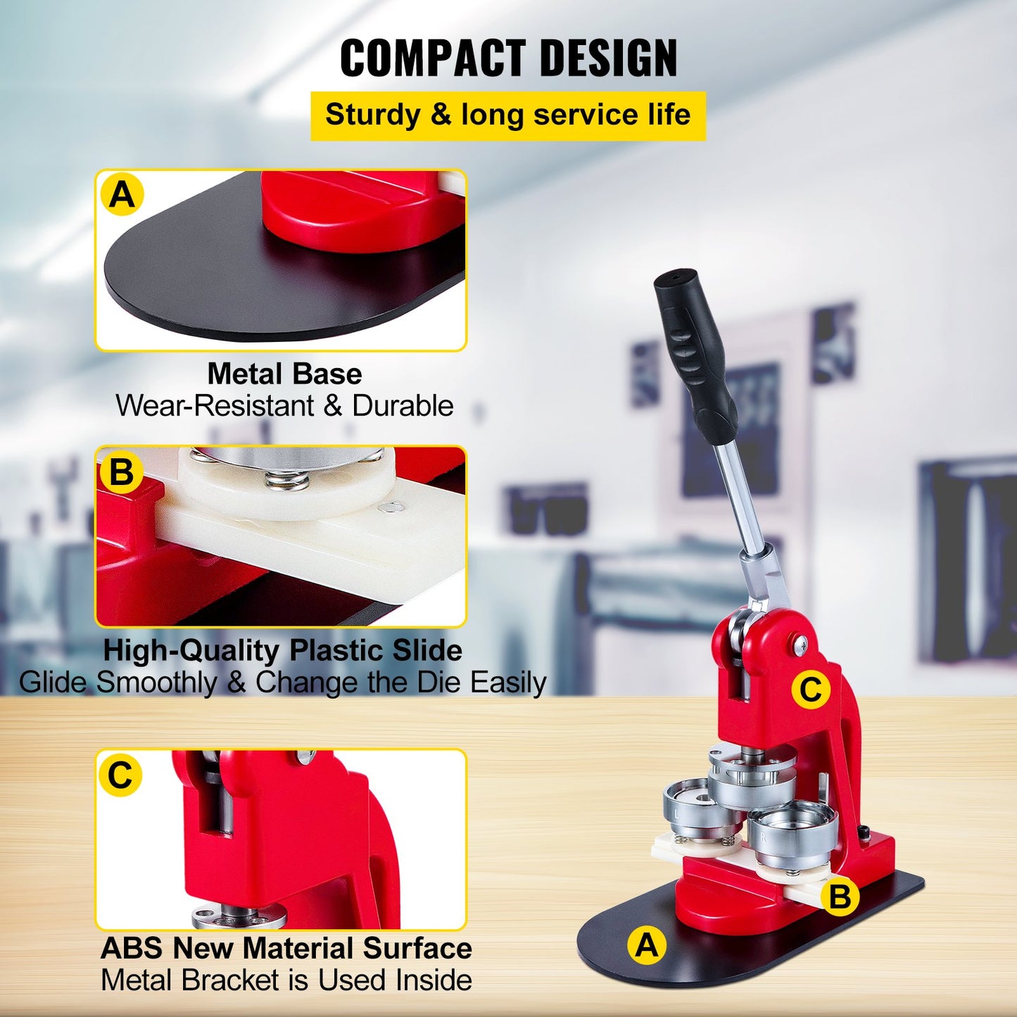 44mm Button Maker 1.73 Button and Badge Maker Machine Button Maker Press Punch Press Machine with 1000 Buttons (1000pcs)