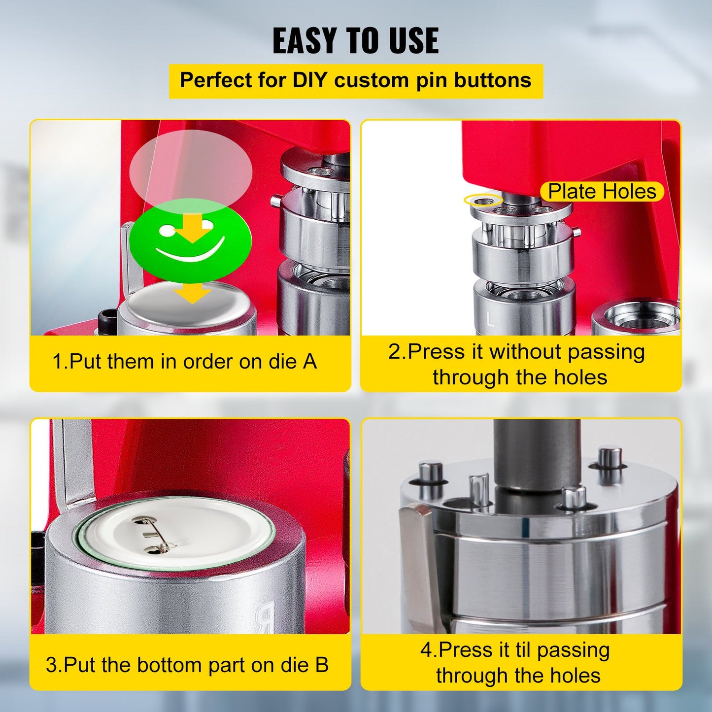 44mm Button Maker 1.73 Button and Badge Maker Machine Button Maker Press Punch Press Machine with 1000 Buttons (1000pcs)