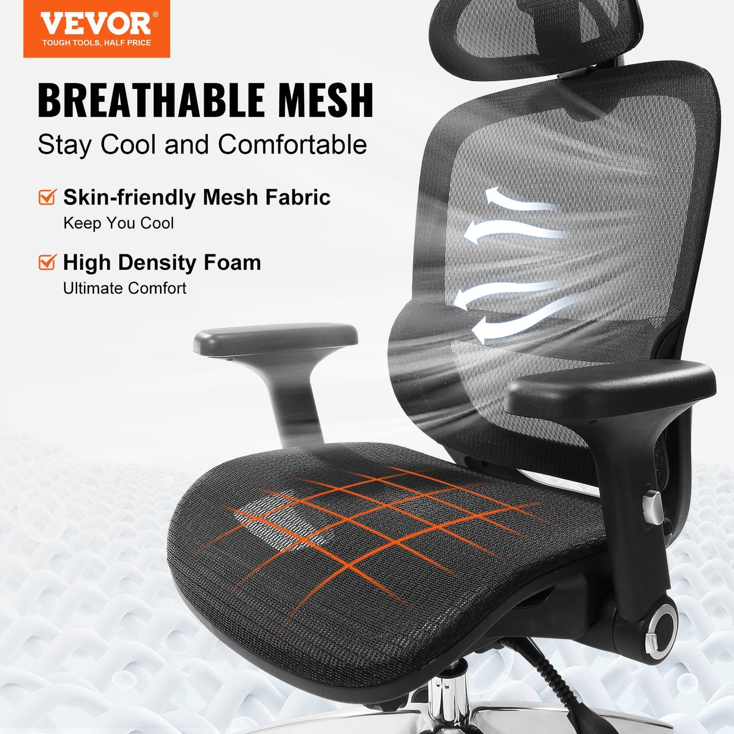 Mesh office chair, adjustable desk chair with high back and mesh seat, angle and height adjustable home office chair with lumbar and head support, swivel computer task chair