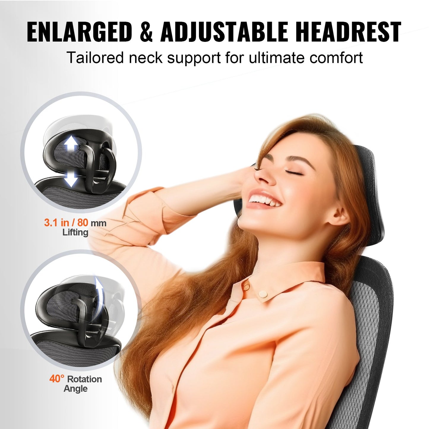 Mesh office chair, adjustable desk chair with high back and mesh seat, angle and height adjustable home office chair with lumbar and head support, swivel computer task chair