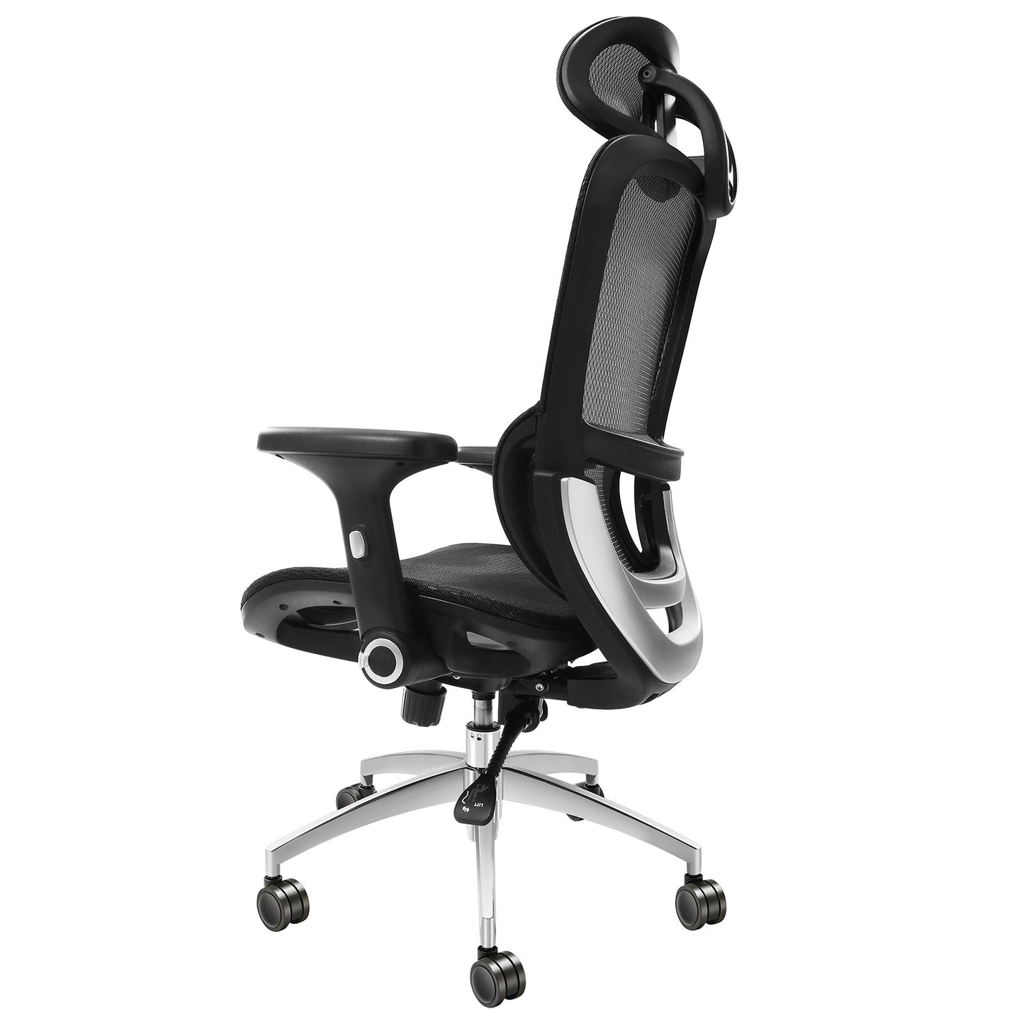 Mesh office chair, adjustable desk chair with high back and mesh seat, angle and height adjustable home office chair with lumbar and head support, swivel computer task chair