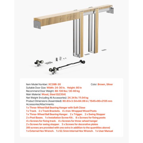 Pocket door frame set Pocket door set for 610-762 mm width 2032 mm height steel