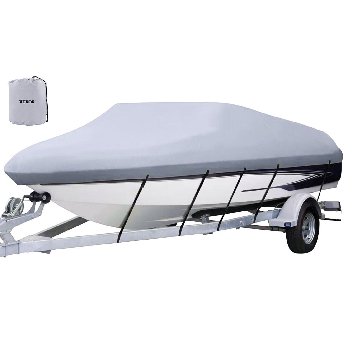 Waterproof Boat Cover, 20'-22' Towable Boat Cover, Beam Width Up to 106" Hull Cover Heavy Duty 600D Marine Grade Polyester Mooring Cover for Fits V-Hull Boat with 5 Tie Down Straps