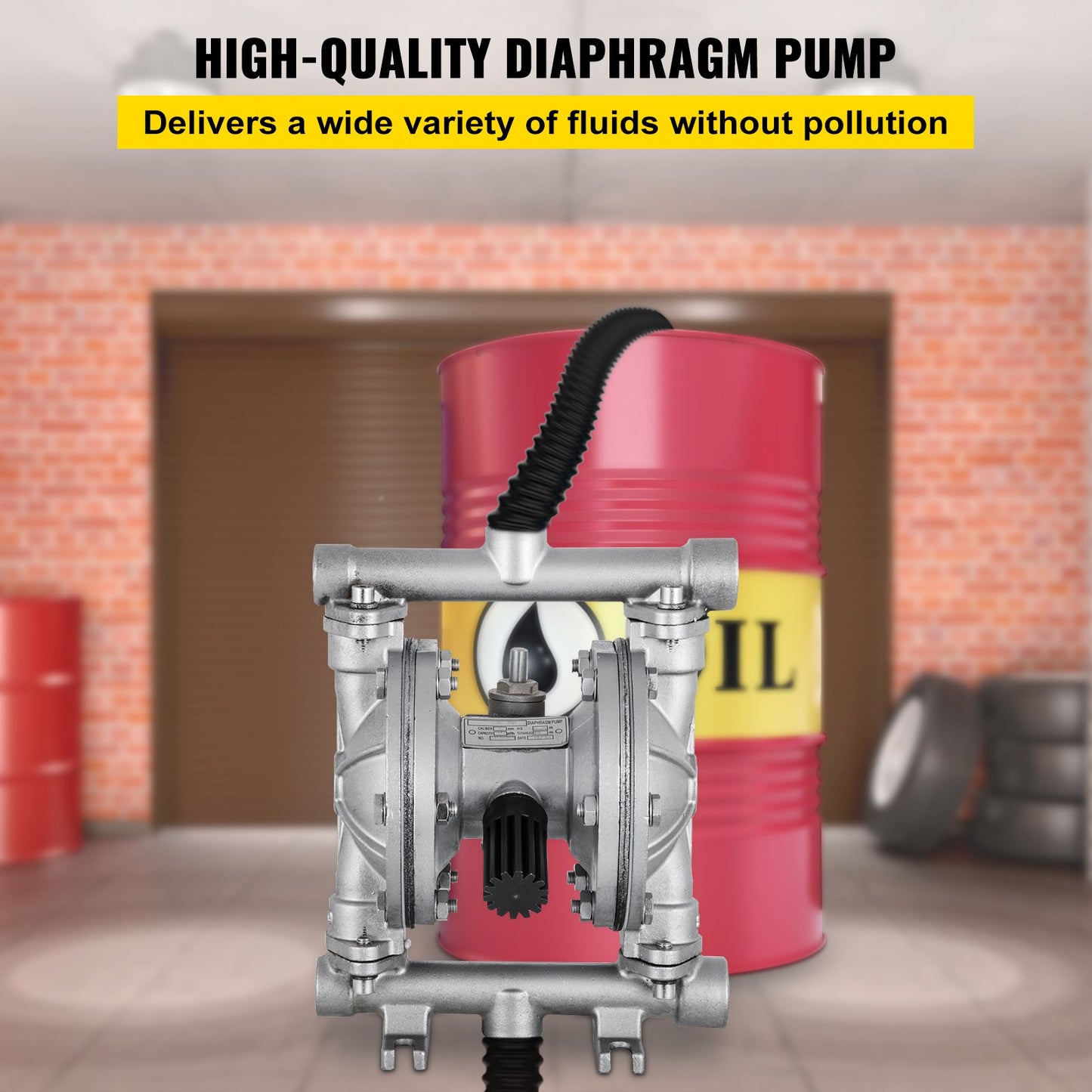 Luftdriven dubbelmembranpump, 1/2 inlopp och utlopp, kropp i rostfritt stål, 3 GPM & Max 90PSI, PTFE-membran pneumatisk överföringspump för petroleum, diesel, olja och lågviskösa vätskor