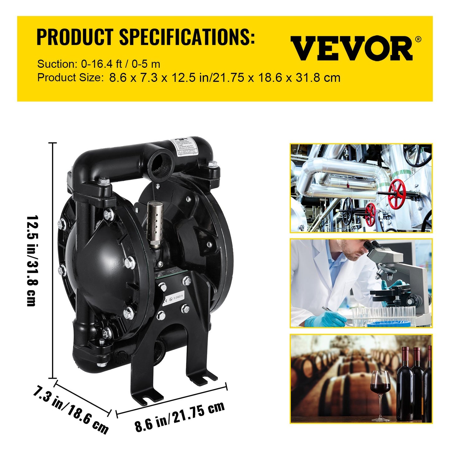 Luftdriven dubbelmembranpump 1 tum Inlopp Utlopp Aluminium 35 GPM Max 120PSI, Nitrilmembran, QBY4-25L-1inch-35
