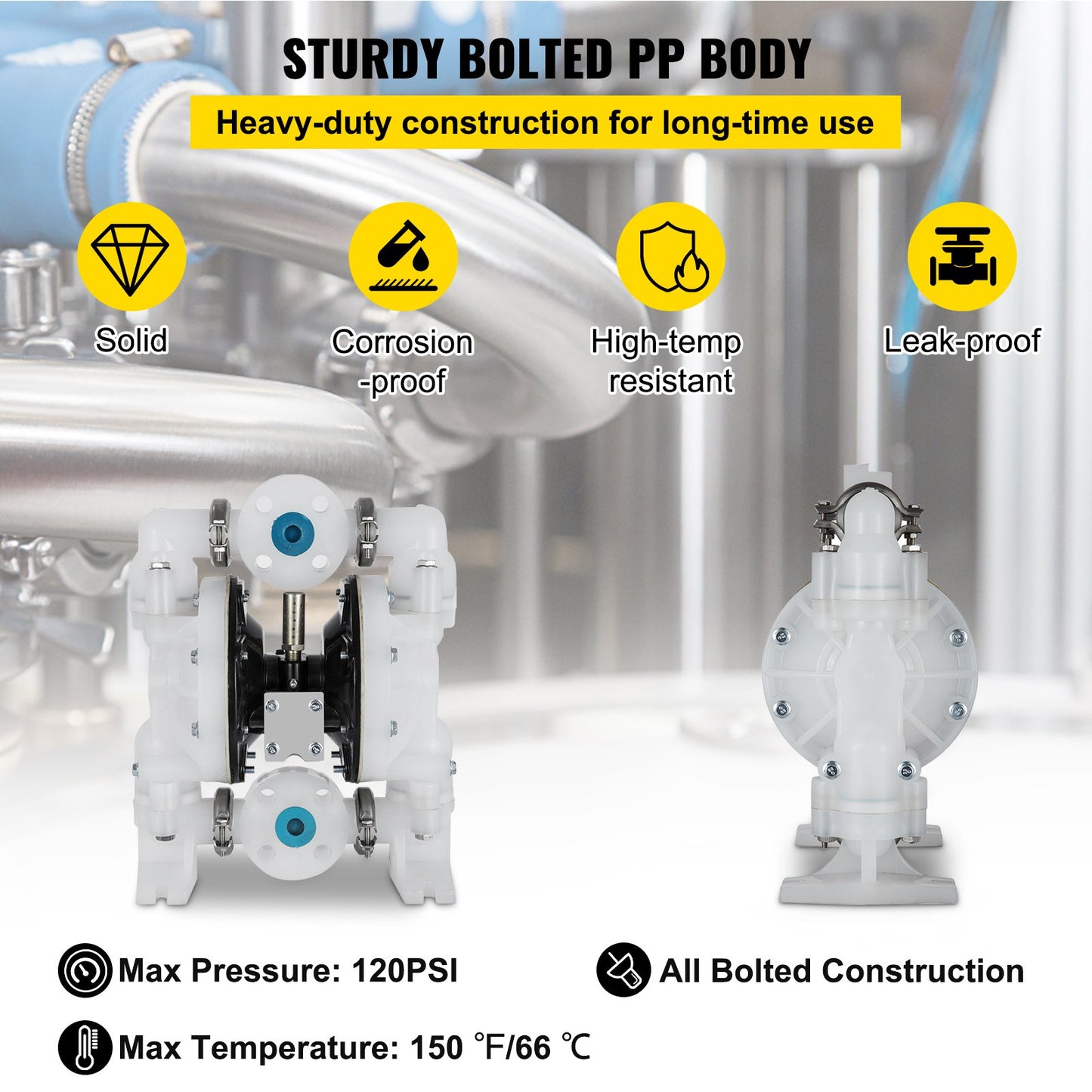 Air Driven Double Diaphragm Pump Chemical Industrial 1 Inch Inlet and Outlet