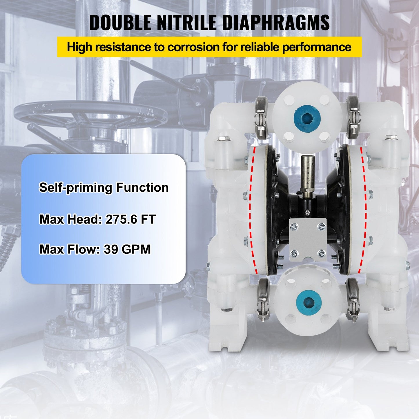 Air Driven Double Diaphragm Pump Chemical Industrial 1 Inch Inlet and Outlet
