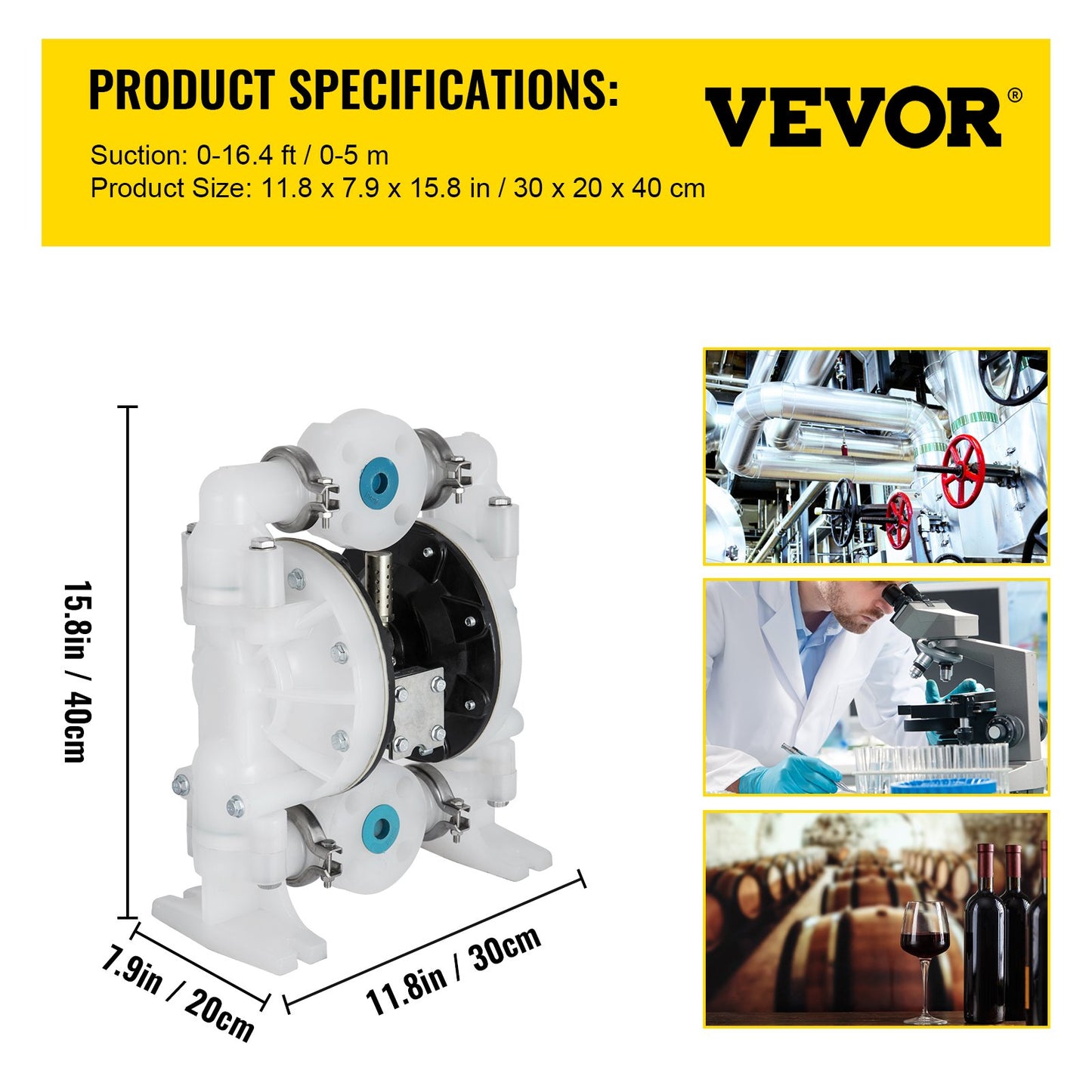Air Driven Double Diaphragm Pump Chemical Industrial 1 Inch Inlet and Outlet