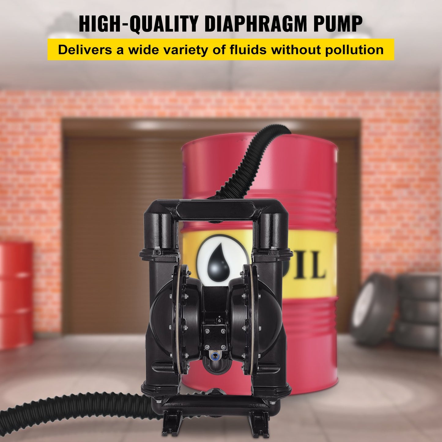 Luftdriven dubbelmembranpump, 2 tums inlopp och utlopp, kropp av aluminiumlegering, 75 GPM & Max 120PSI, Nitrilmembranöverföringspump för petroleum, diesel, olja och lågviskösa vätskor