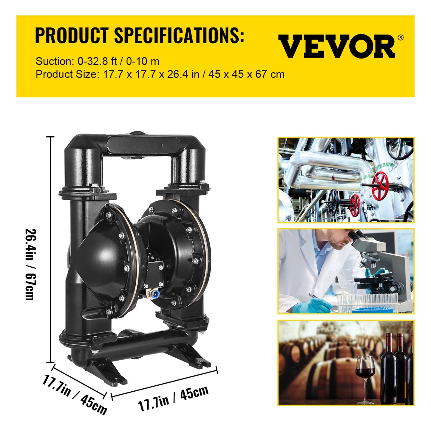 Luftdriven dubbelmembranpump, 2 tums inlopp och utlopp, kropp av aluminiumlegering, 75 GPM & Max 120PSI, Nitrilmembranöverföringspump för petroleum, diesel, olja och lågviskösa vätskor