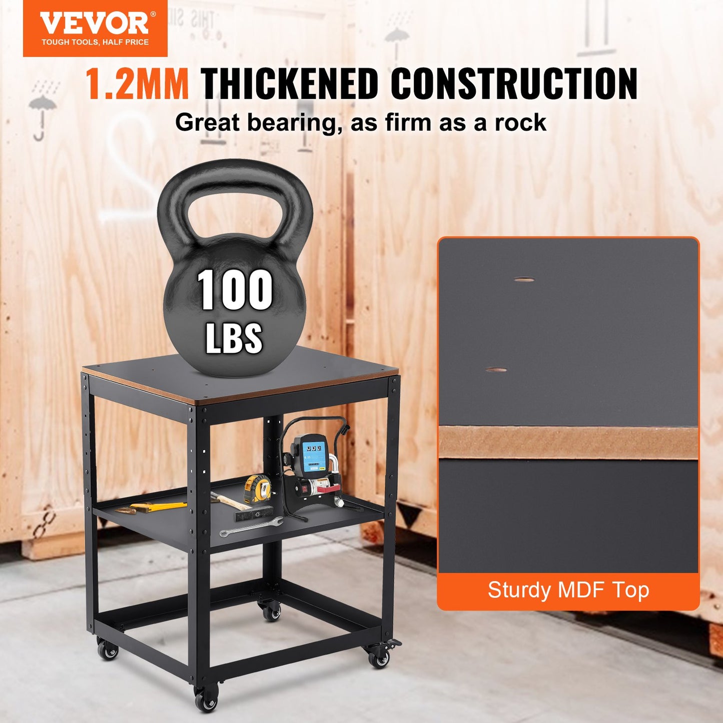 Planhyvel Hyvelställ 100 lbs/ 45 kg tunga laster Hyvelbord med tre växlar i höjdled med 4 stabila hjul och förvaringsutrymme
