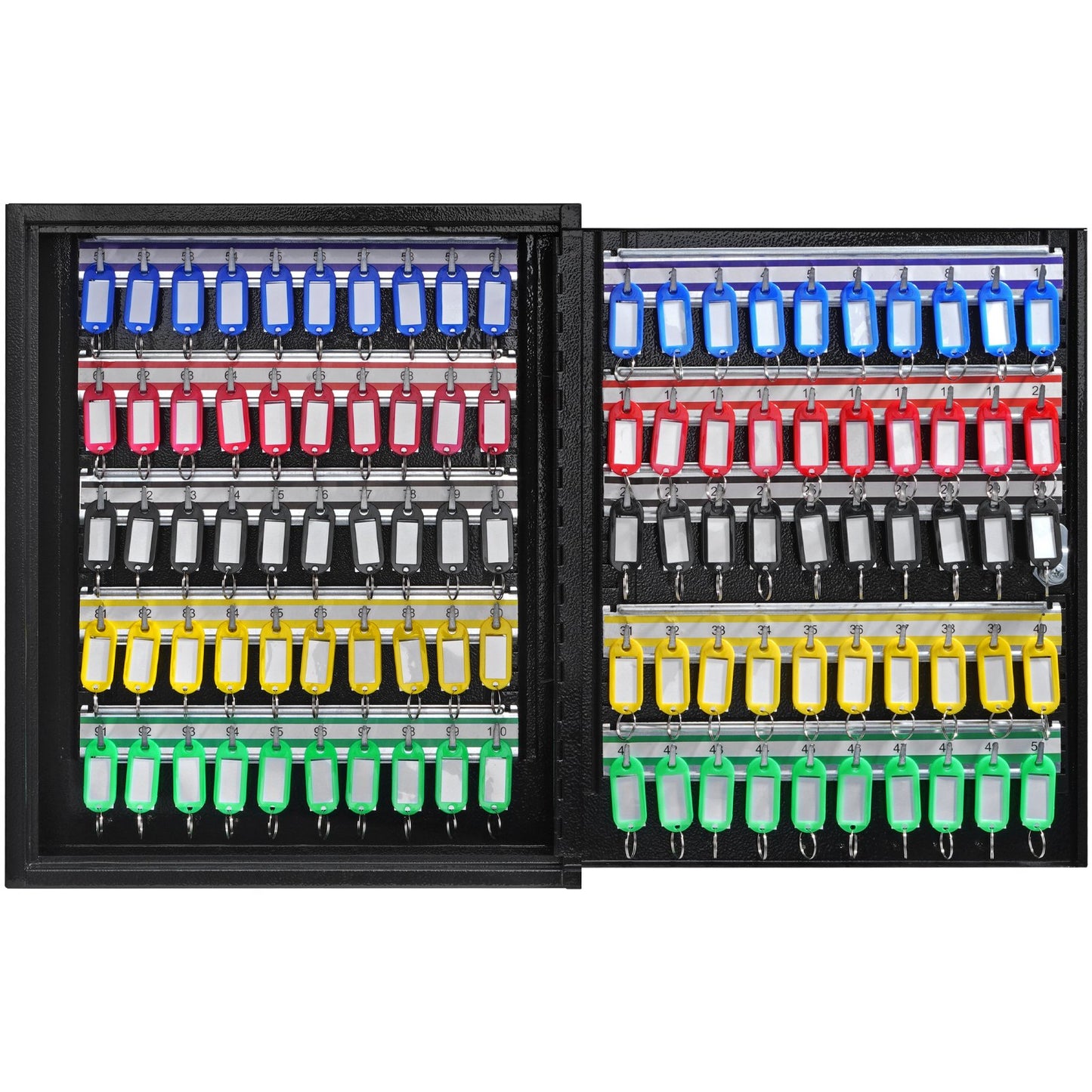 100-key cabinet key lock box with adjustable racks and colorful key tags