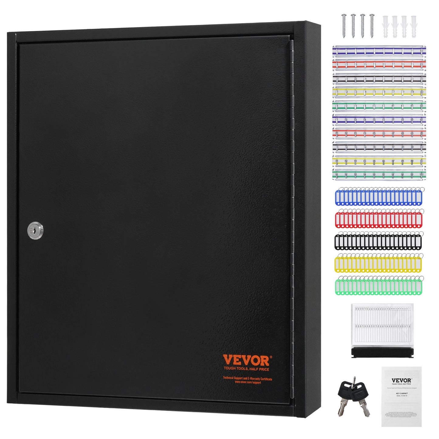 100-key cabinet key lock box with adjustable racks and colorful key tags