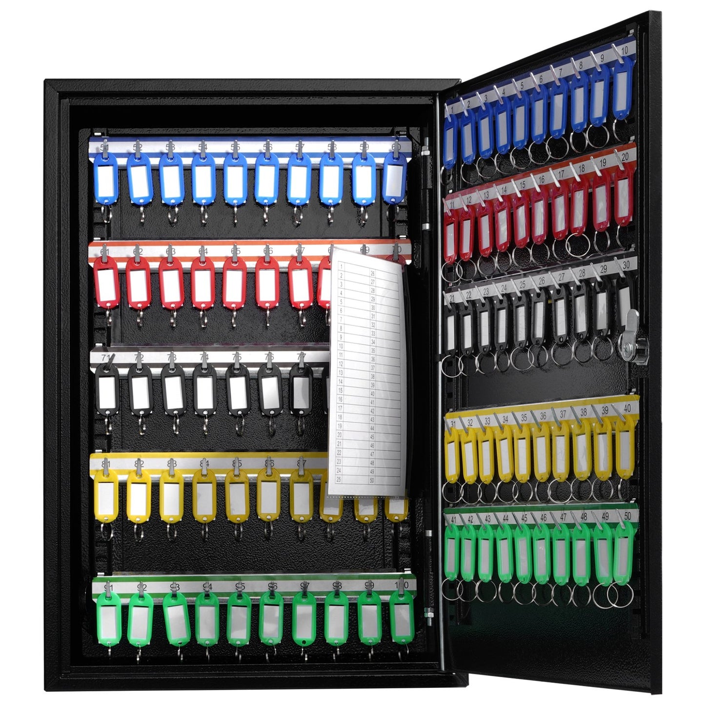 200-key cabinet key lock box with adjustable racks and colorful key tags