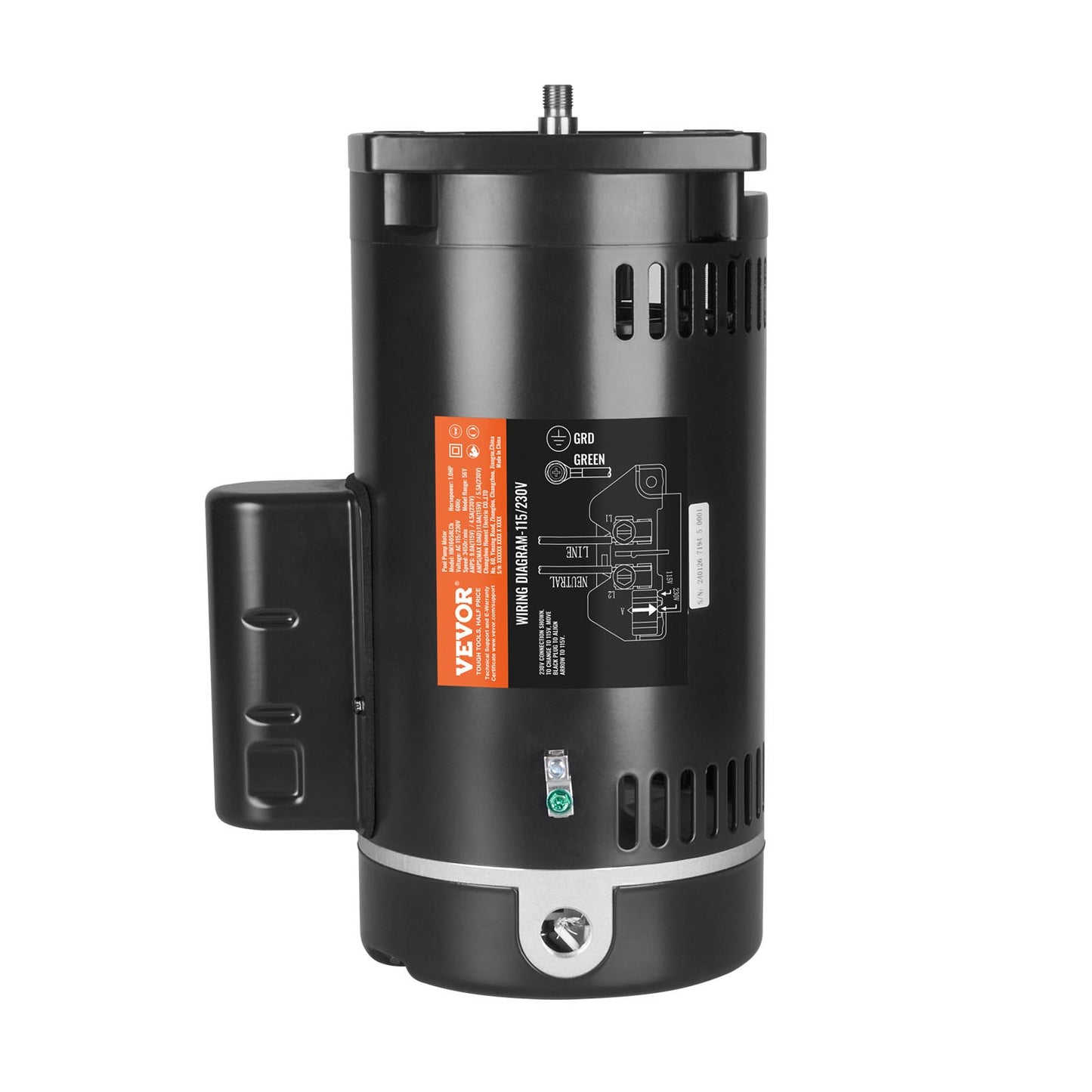 1HP poolpumpmotor 115/230V 9/4,5 ampere 56Y 3450RPM 90μF/250V kondensator