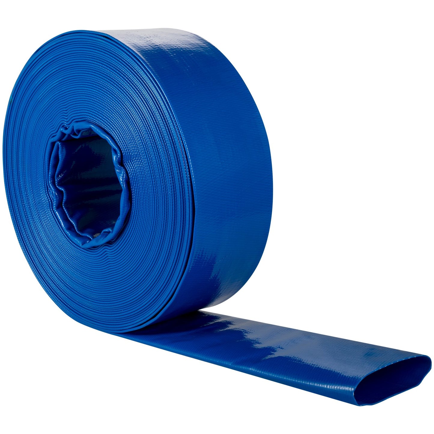 Utloppsslang, 1-1/2" x 105', PVC-tygslang för läggning av platt tyg, kraftig återspolningsslang med klämmor, väderbeständig och sprängsäker, idealisk för simbassäng och vattenöverföring, blå