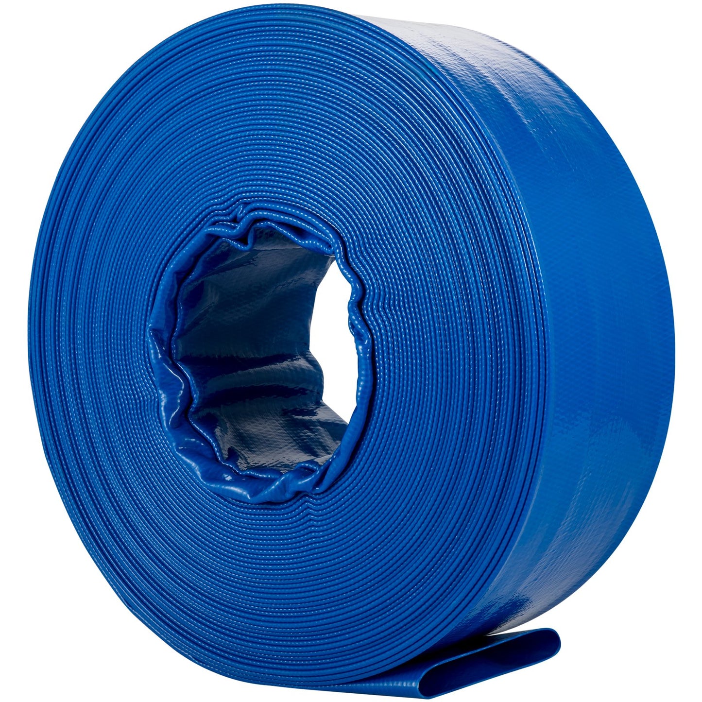 Utloppsslang, 1-1/2" x 105', PVC-tygslang för läggning av platt tyg, kraftig återspolningsslang med klämmor, väderbeständig och sprängsäker, idealisk för simbassäng och vattenöverföring, blå