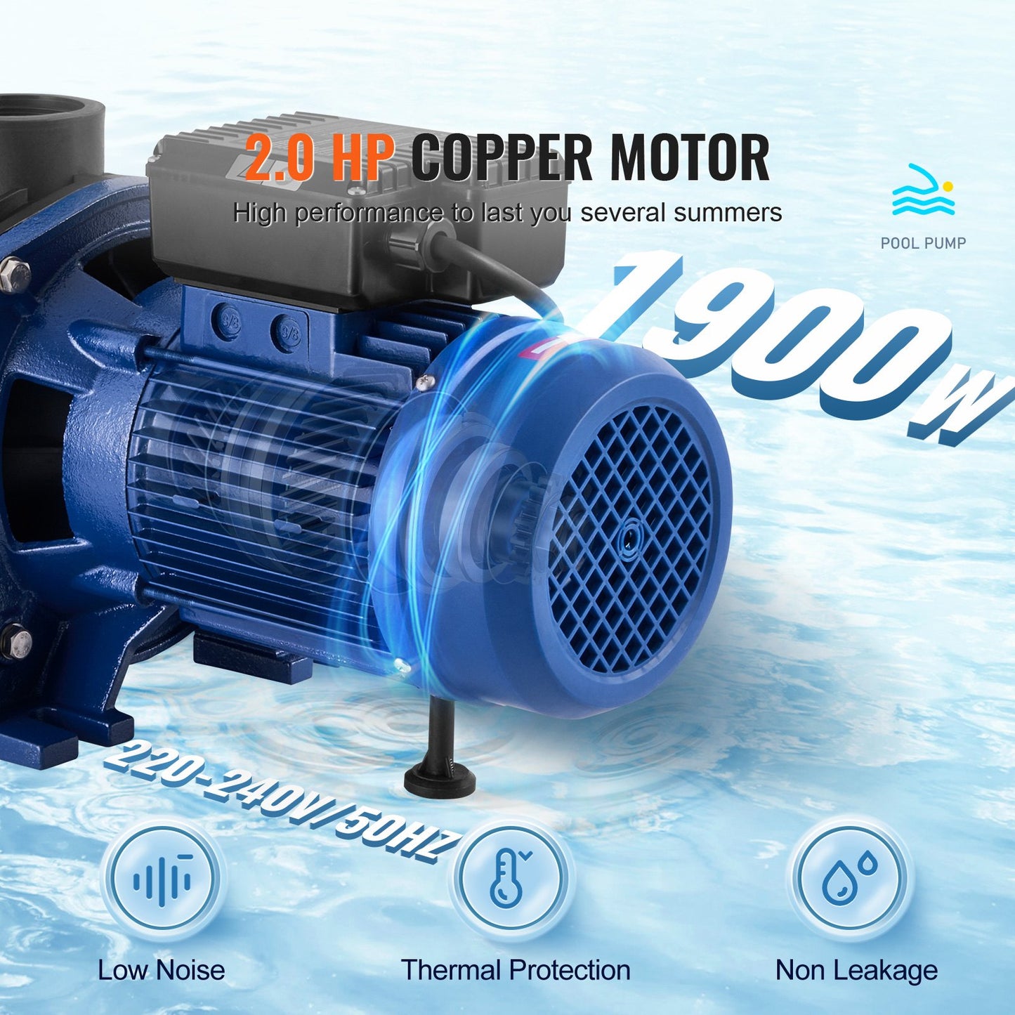 Poolpumpe, 2,5 PS, 120 GPM, max. Durchfluss, Einzelgeschwindigkeits-Filterpumpe, 220 V, 2850 U/min, 50 Fuß max. Förderhöhe, Poolpumpe mit Filterkorb für oberirdische Pools, Whirlpools und Spas