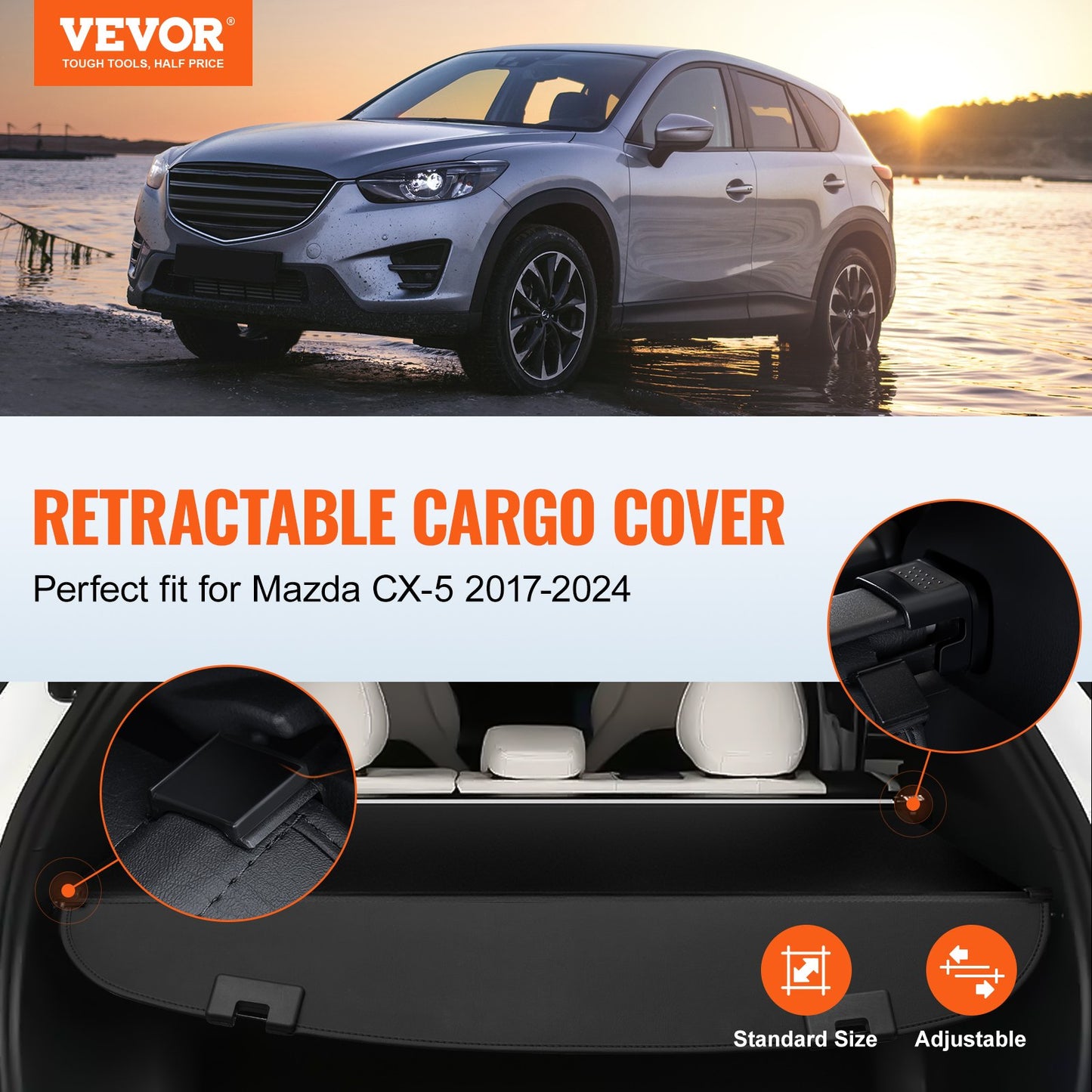 Retractable cargo cover for Mazda CX-5 2017-2024 Upgraded tailgate