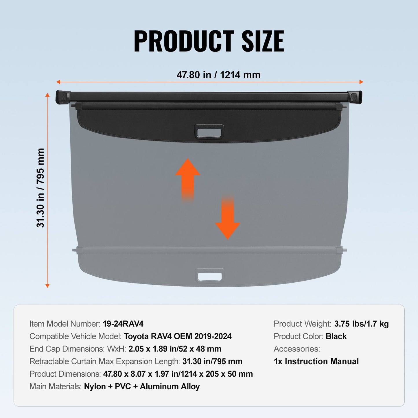 Retractable cargo cover for Toyota RAV4 2019-2024 Tailgate upgrade