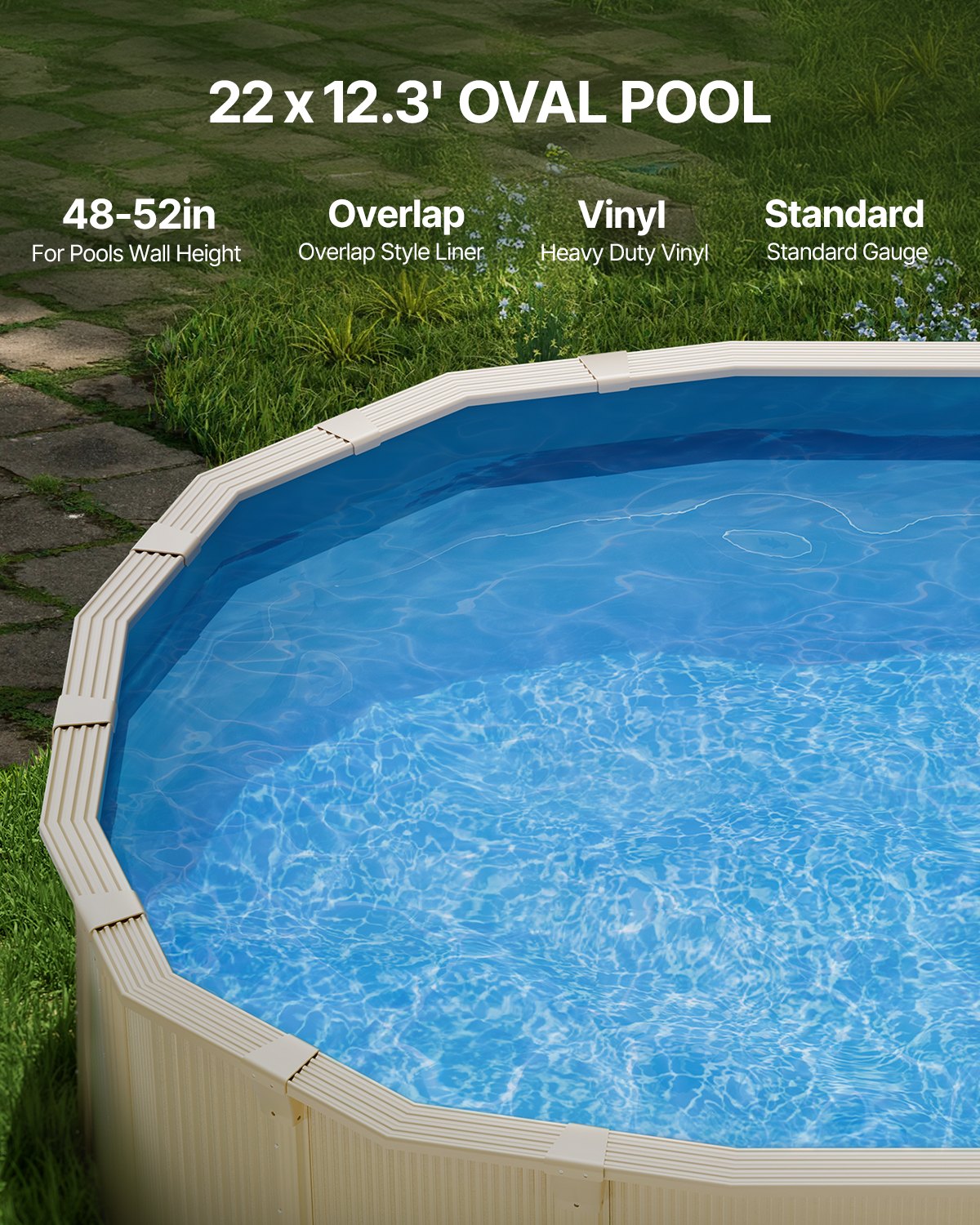 Oval Pool Liner 22 x 12,3 ft Overlapp Style Pool Liner 52in Vägghöjd