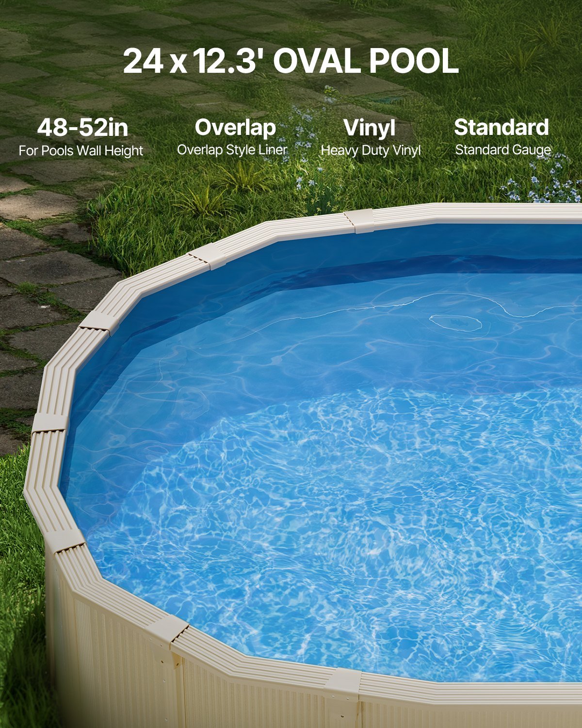 Oval Pool Liner 24 x 12,3 ft Overlapp Style Pool Liner 52in Vägghöjd