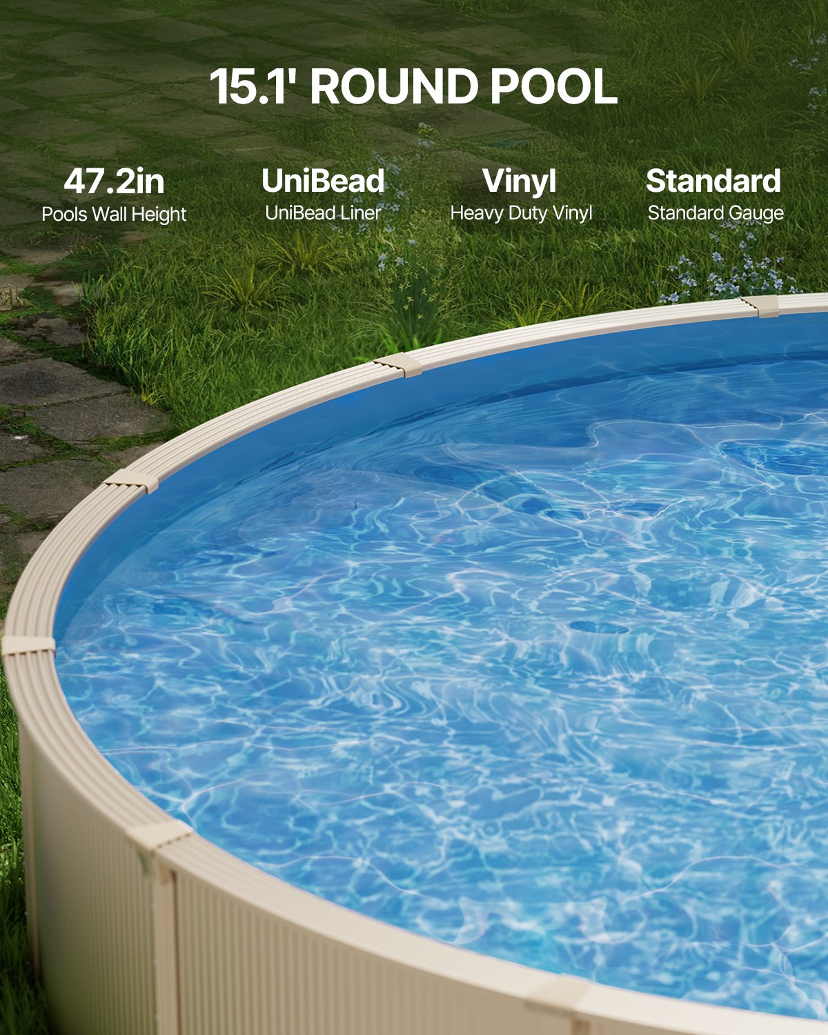 Round Pool Liner 15ft Unibead Pool Liner 47in Vägghöjd Enfärgad