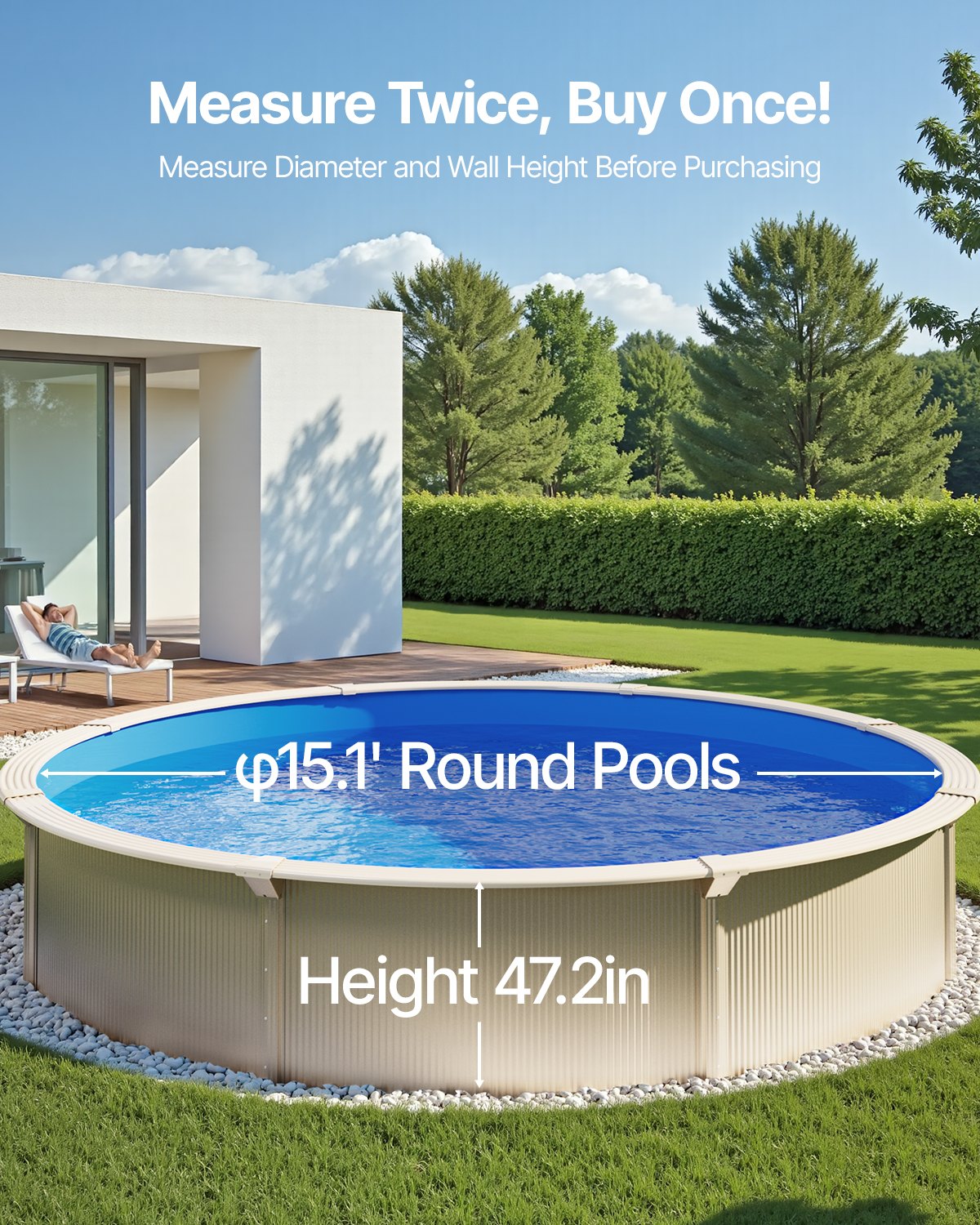 Round Pool Liner 15ft Unibead Pool Liner 47in Vägghöjd Enfärgad